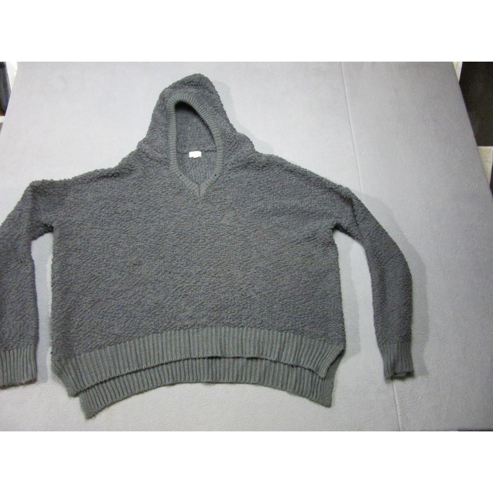 POL Sweater Womens 3XL Gray Good Textured Knit Hooded V Neck Pullover POL15 PLUS